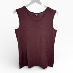 Misook tank top women's S shell knit scoop sleeveless blouse chocolate brown